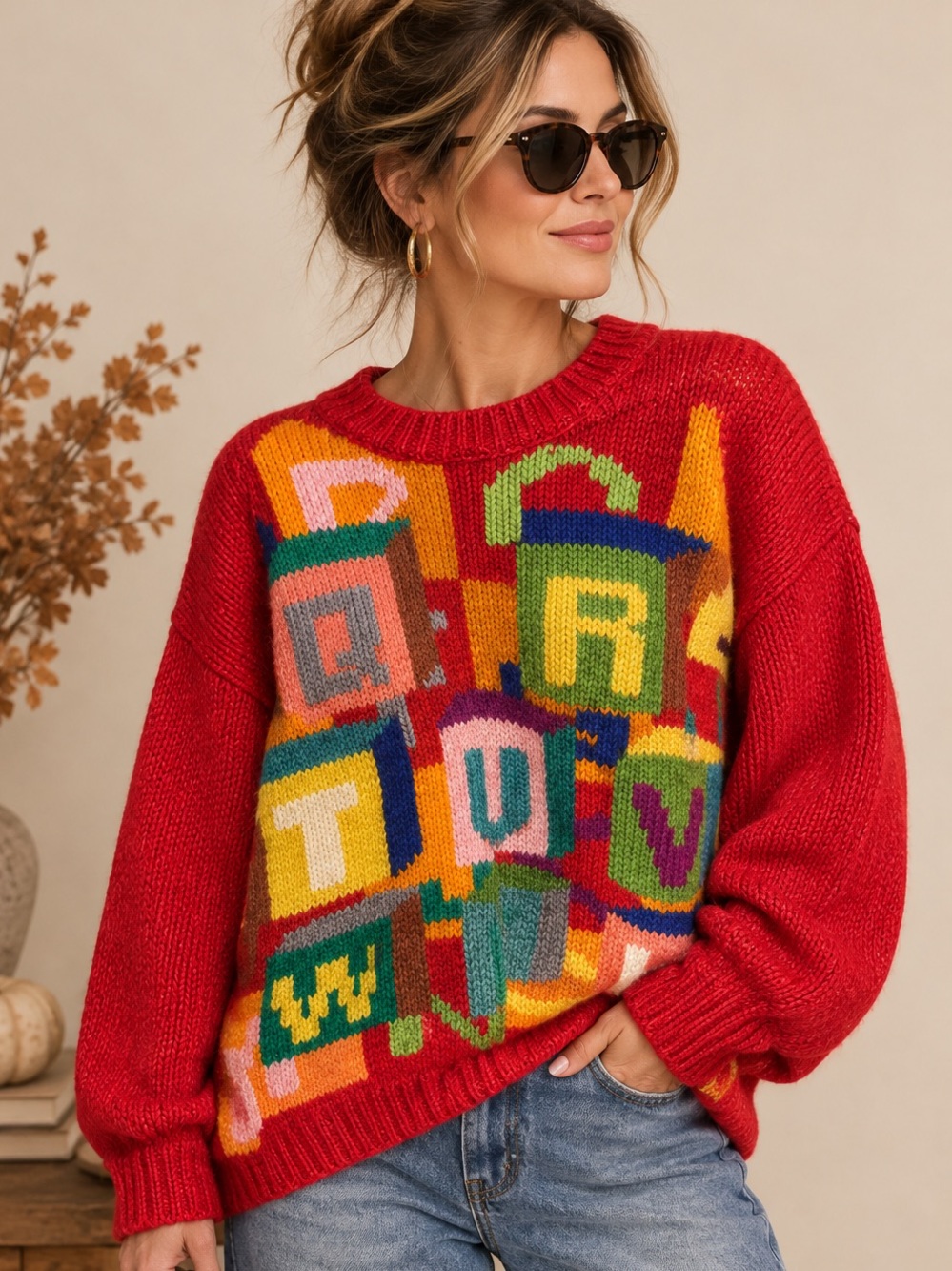 Vintage K Factory Colorful Abstract Knit Sweater Small Medium Oversized Unique